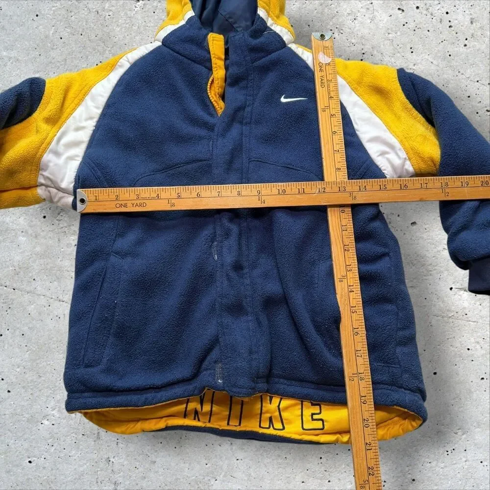 Kids Nike Hooded Jacket Yellow Blue Reversible Fleece Winter Coat Youth L y2k